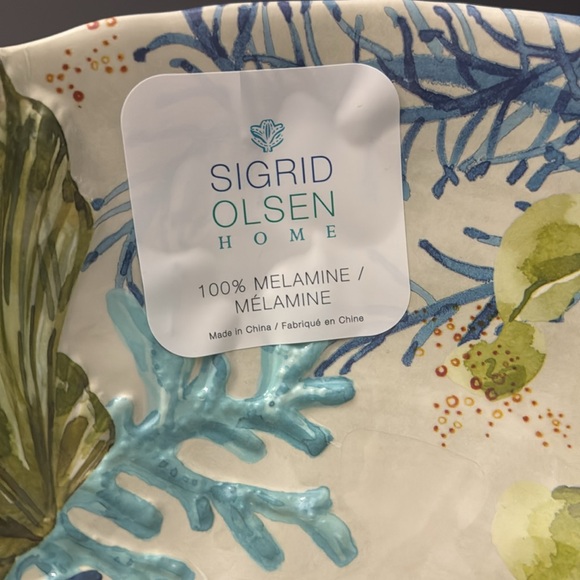 5pc SIGRID OLSEN Blue and Green Coastal Art Bowl & Dinner Plate Set - Melamine - Picture 6 of 10